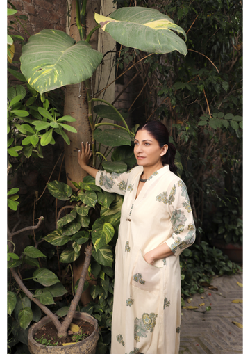 Ayat ivory pastel green hand block printed cotton co-ord set (set of 2)