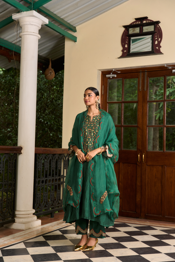 Bano royal green short kurta set