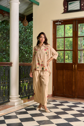 Zeenat beige silk co-ord set
