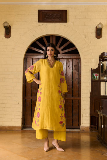 Coromandel bel mustard kurta set
