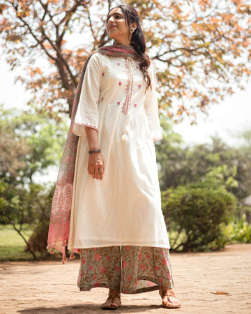 Ivory hand embroidery A-line kurta