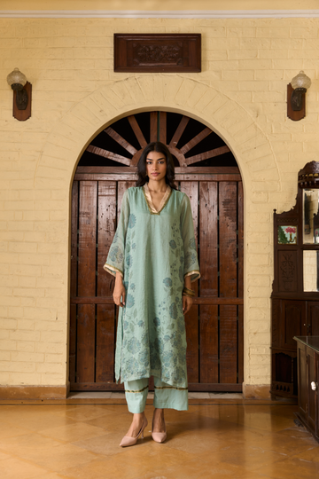 Coromandel Aqua Tissue Kurta Set