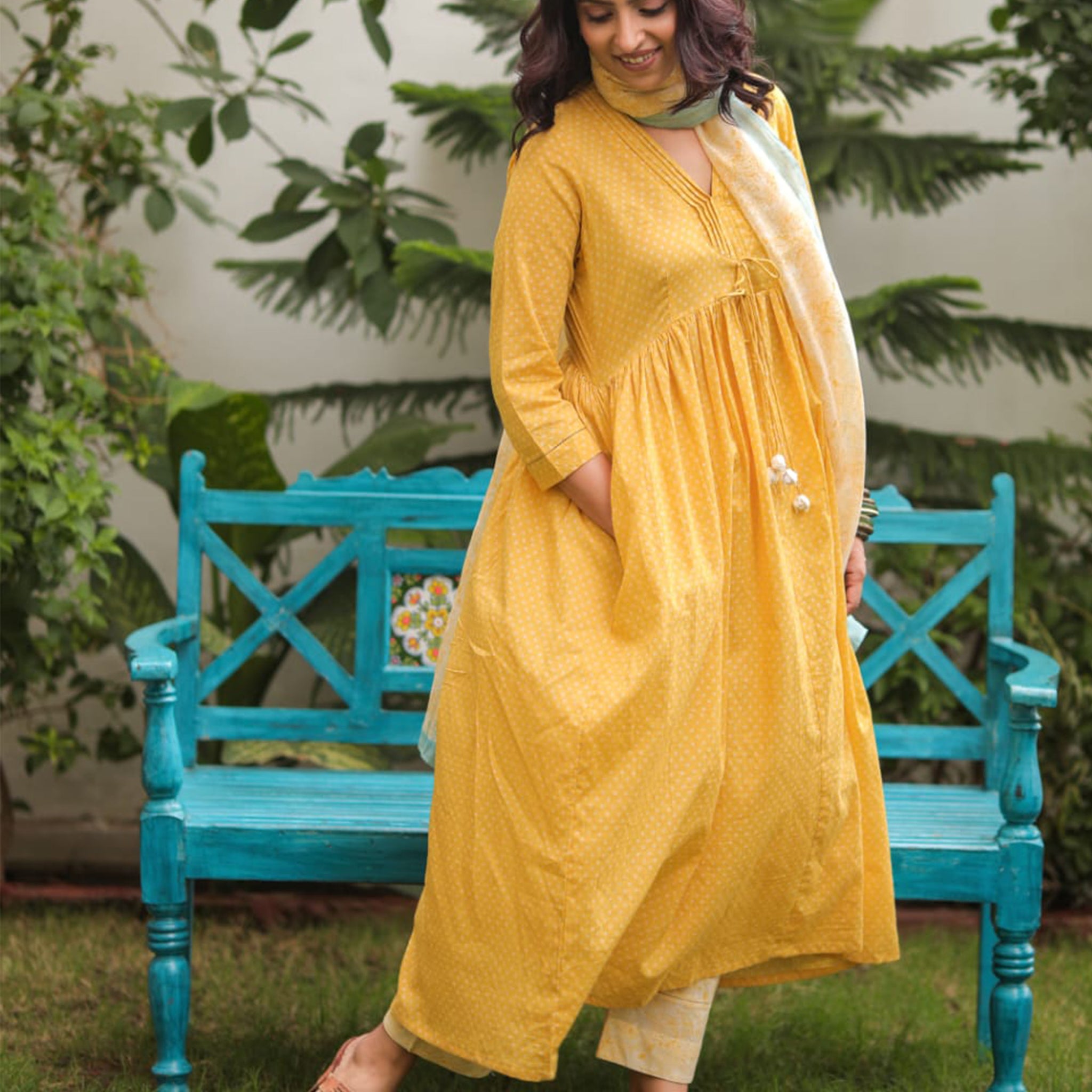 Yellow flared kurta