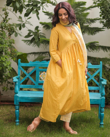 Yellow flared kurta