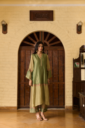 Hannah zari moss green kurta set