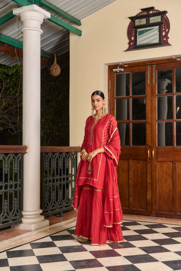 Deep tomato red sharara set
