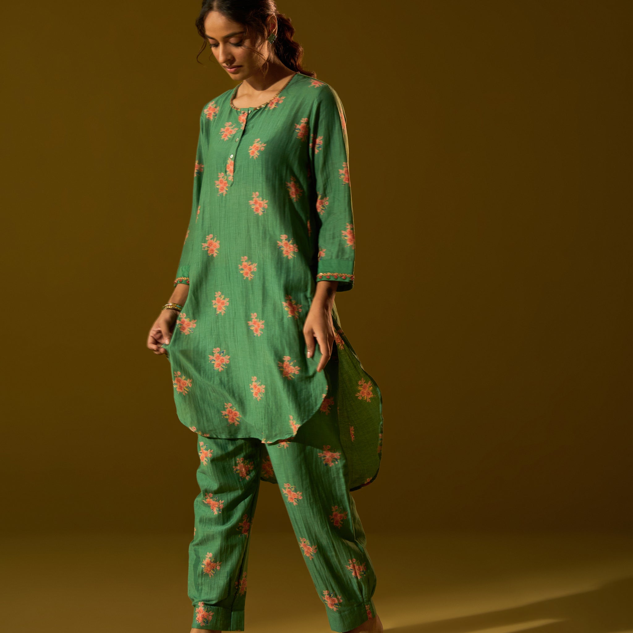 Green hand block printed Co-ord set