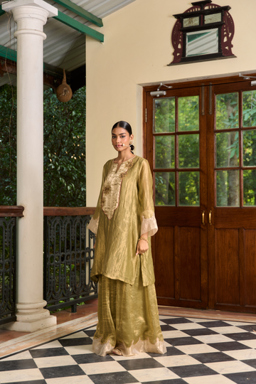 Rose mughal moss green sharara set