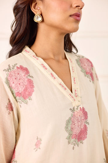 Serene milky white hand block printed chanderi kurta set (set of 3)