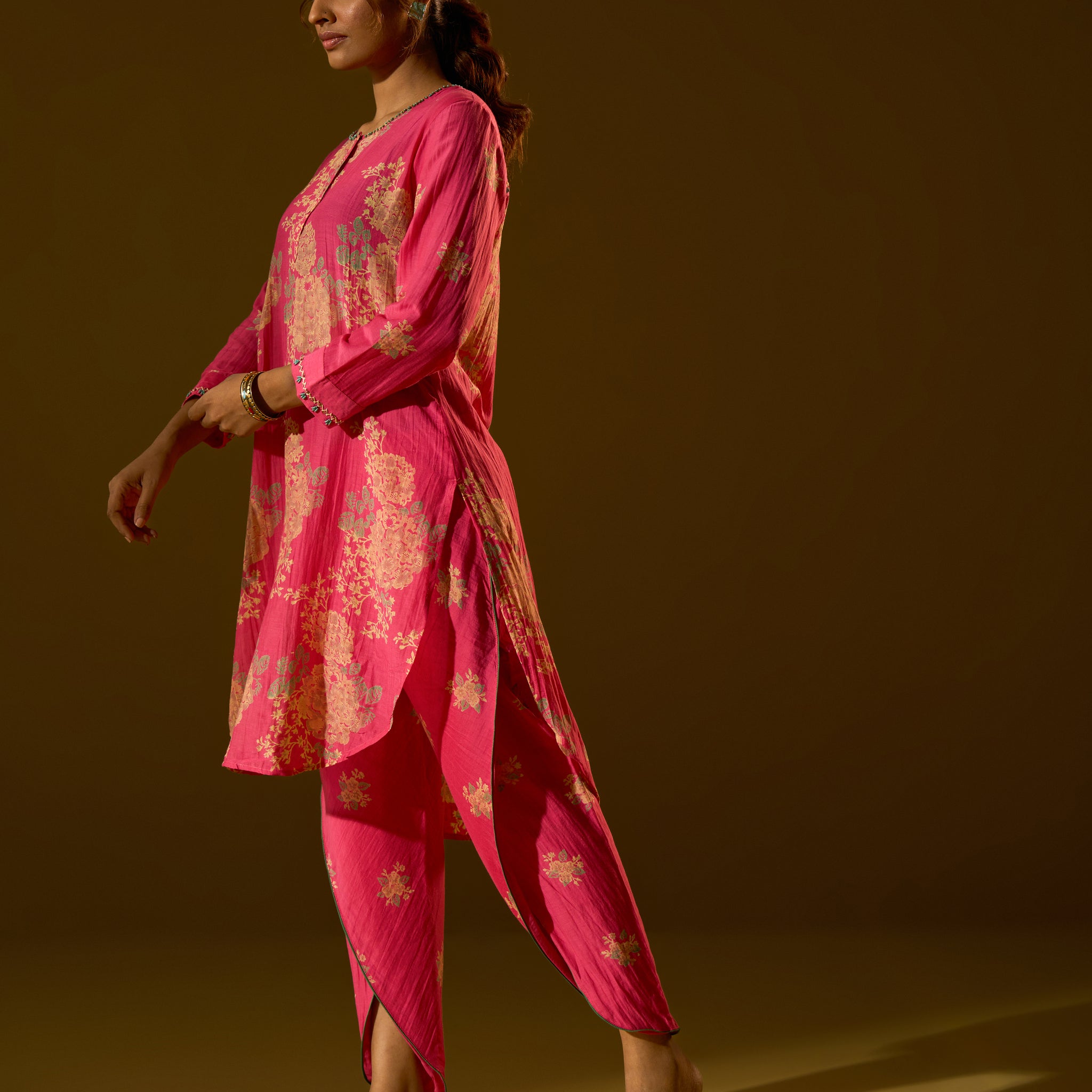 Hot pink hand block printed Co-ord set