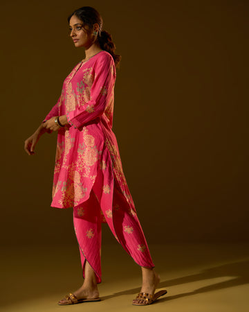 Hot pink hand block printed Co-ord set