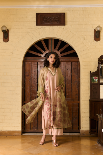 Coromandel Peach Tissue Kurta