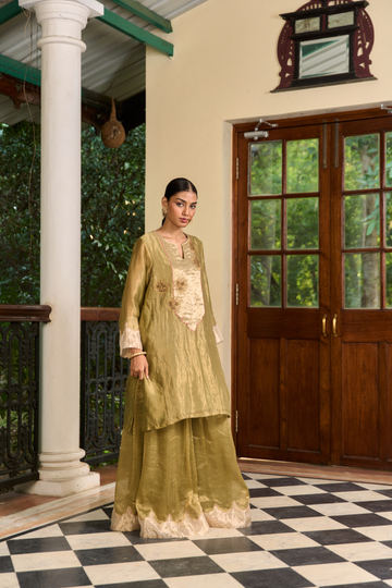 Rose mughal moss green  sharara set