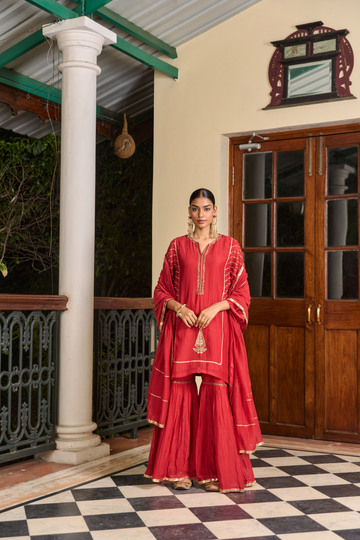Deep tomato red sharara set
