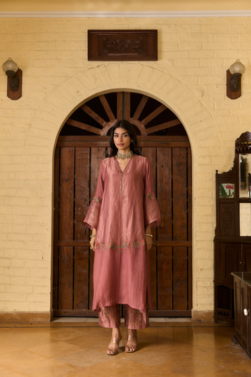 Hannah zari burnt rose kurta set