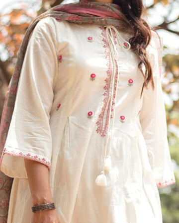 Ivory hand embroidery A-line kurta