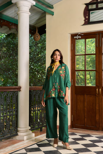 Zeenat royal green silk co-ord set