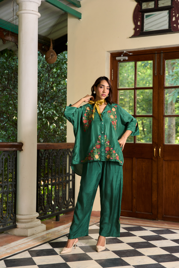 Zeenat royal green silk co-ord set