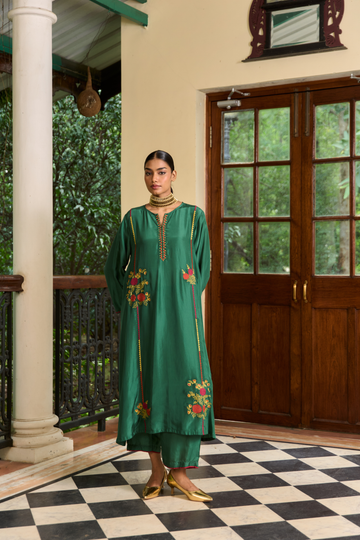 Sindu royal green silk choga set