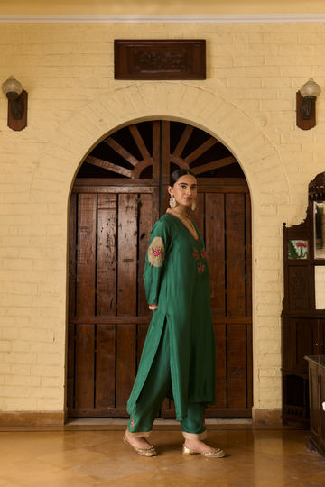 Meadows silk green applique set