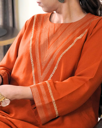 Zubeida orange zari work phiran set