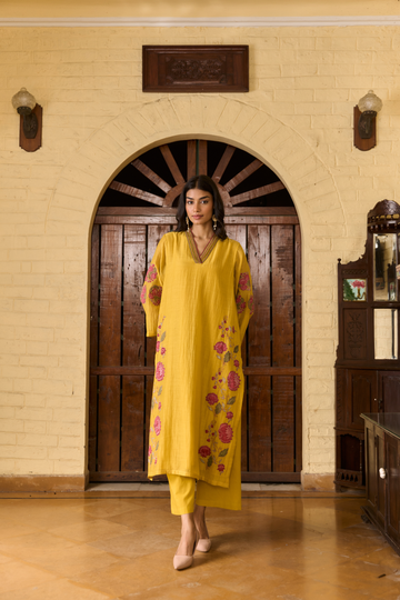 Coromandel bel mustard kurta set