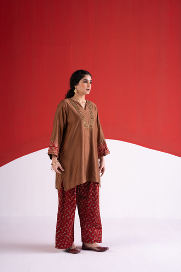 Rangrez brown kurta with salwar and dabka embroidery