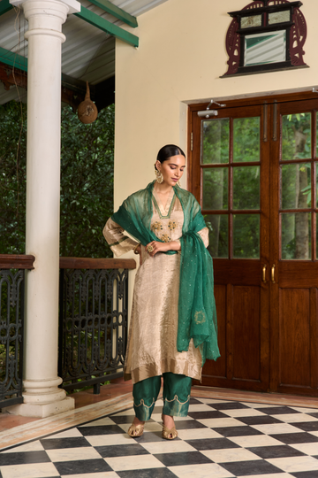 Rutba silver tissue kurta set