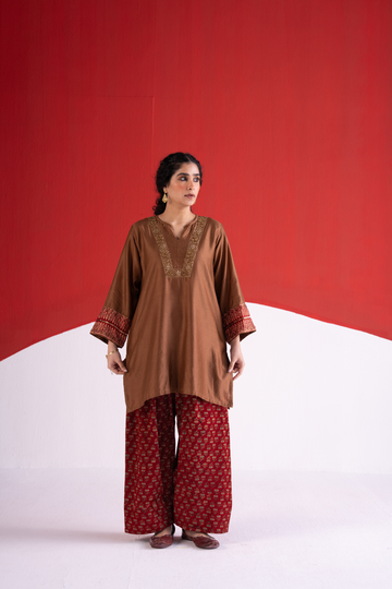Rangrez brown kurta with salwar and dabka embroidery