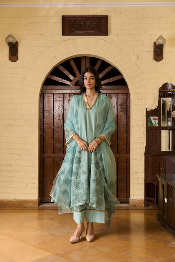 Coromandel Aqua Tissue Kurta Set