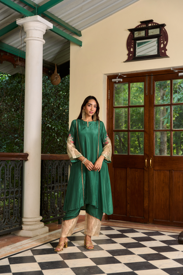 Panna royal green silk choga set