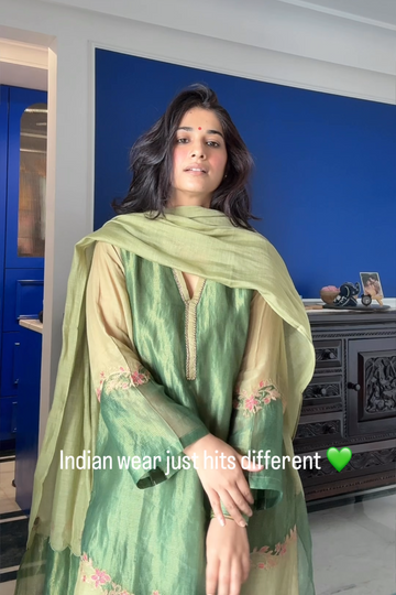 Priya Mudgal in Hannah zari moss green kurta set