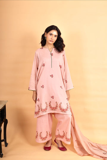 Elara pink hand block printed mul cotton short kurta set