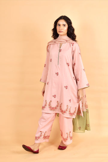 Elara pink hand block printed mul cotton short kurta set