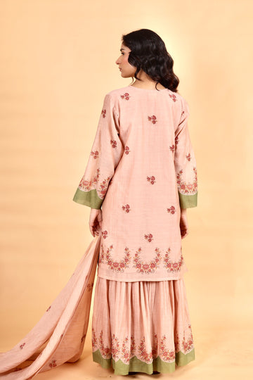 Elara burnt rose hand block printed chanderi sharara set