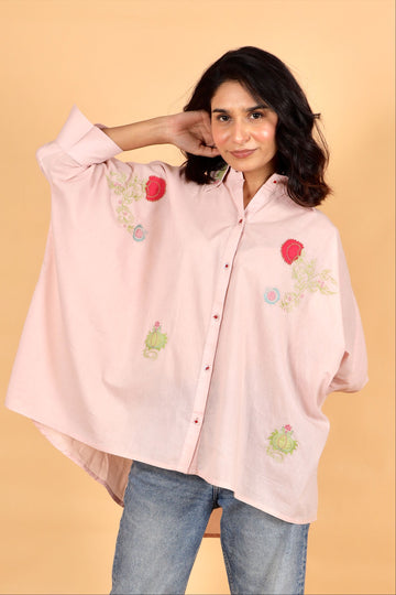 Anora pink applique cotton kaftan shirt