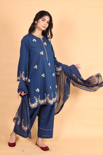 Elara indigo hand block printed cotton short kurta set