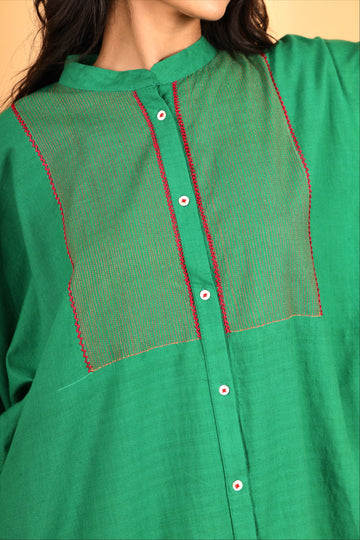 Jahan green hand thread embroidered khadi kaftan