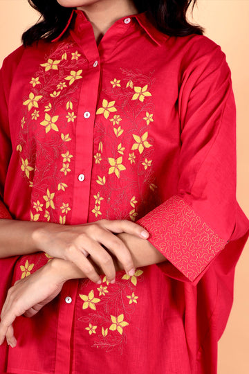 Mumtaz majenta hand applique cotton kaftan shirt