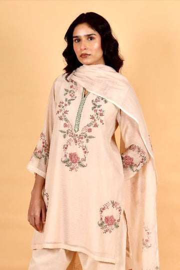 Sitara peach hand block printed chanderi short kurta set