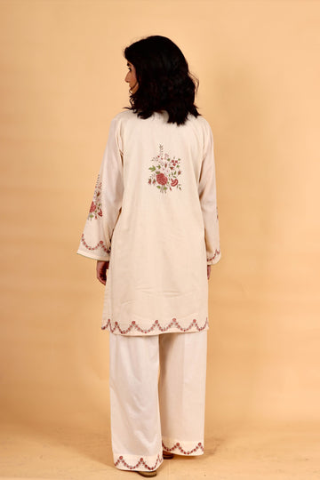 Kosumi peach hand block printed mulmul short kurta set