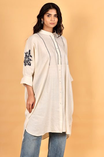 Kosumi ivory dori and thread embroidered khaadi kaftan