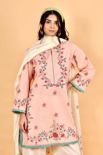 Sarah pink hand block printed cotton short kurta set