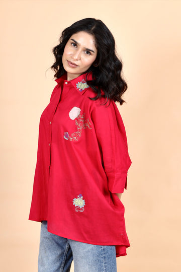 Anora majenta applique cotton kaftan shirt