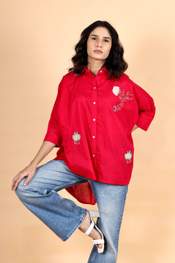 Anora majenta applique cotton kaftan shirt