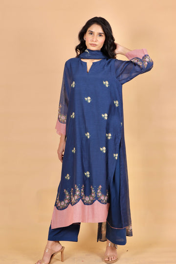Elara indigo hand block printed chanderi kurta set
