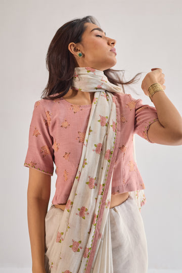 Tapsee taupe peach hand block printed chanderi saree