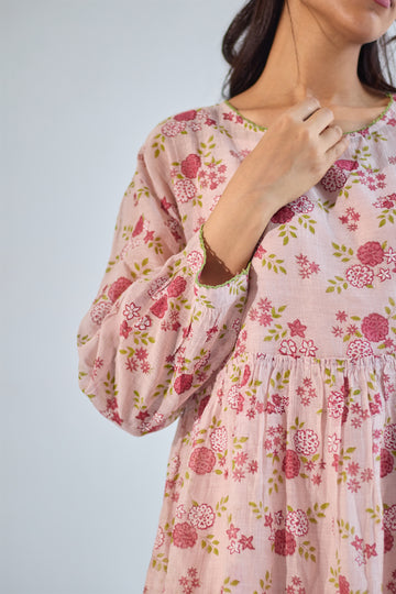 Gulaab rose pink hand block printed chanderi dress