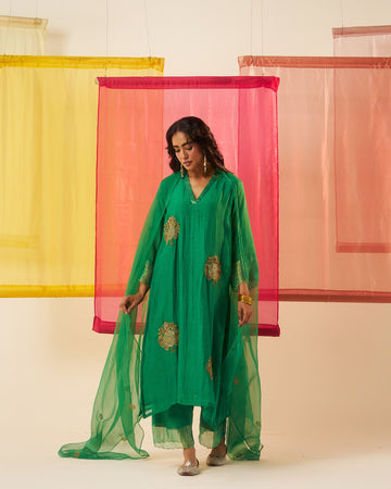 Mehraab emerald green dori sequins & beads hand embroidered kurta set