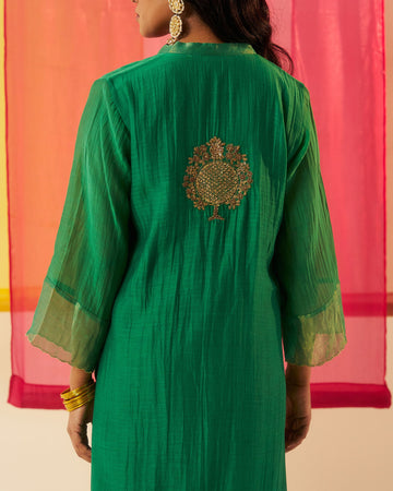Mehraab emerald green dori sequins & beads hand embroidered kurta set